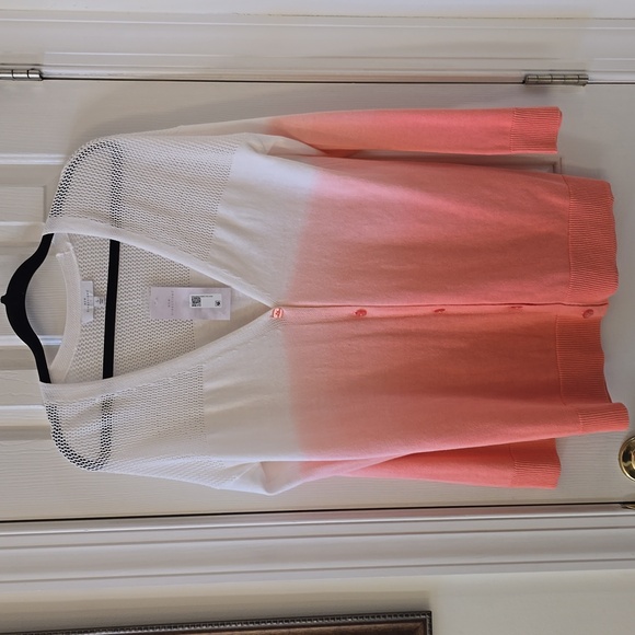 NEW DIRECTIONS WOMENS PEACH & WHITE FRONT BUTTON CARDIGAN SWEATER SIZE SMALL - Picture 2 of 16